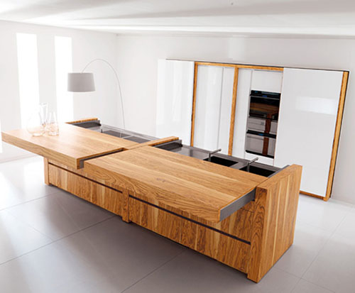 Awesome Kitchen island of Toncelli in a rich olive wood construction with push button