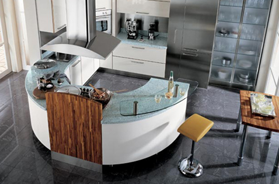 Circular kitchen with breakfast bar wooden accent welcoming circular counter shape