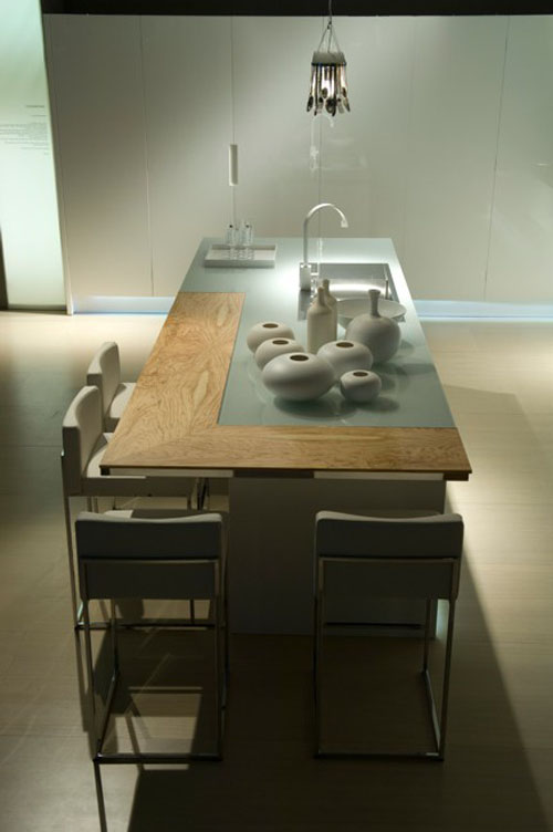 Contemporary Kitchen with stainless steel backdrop Aster Cucine new Ulivo give green atmosphere