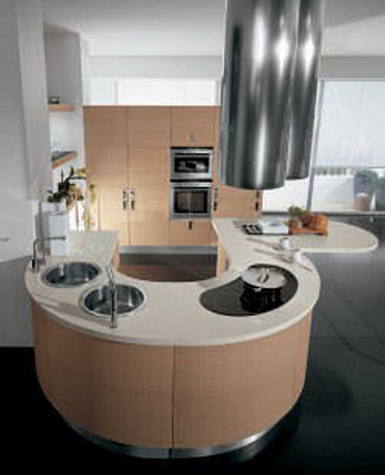 Contemporary Samal Kitchens design curving counters rounded cupboard edges by Gatto Cucine