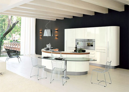 Curved Kitchen Island with Transparent glass table from Record Cucine