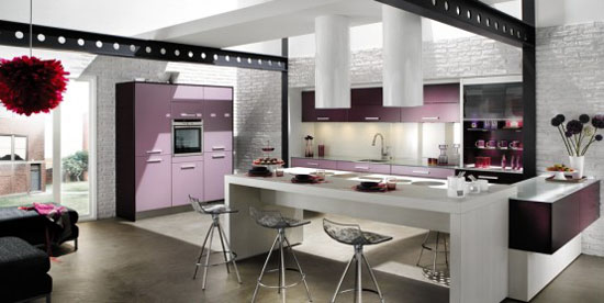 Cylindrical cooker hood in light colors from Violet kitchen Mobapla