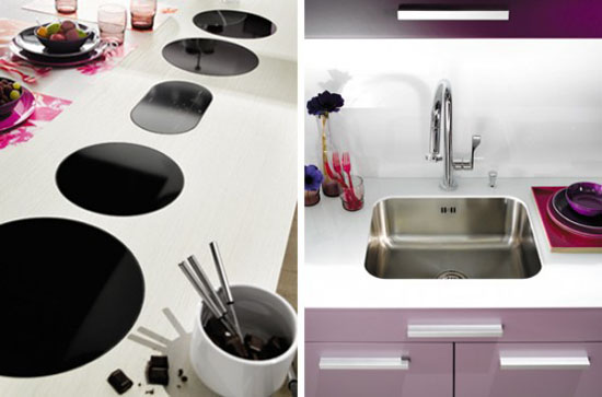 Cylindrical cooker hood in light colors from Violet kitchens Mobapla