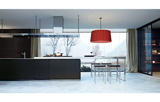 Italian modern kitchen designed large scale made from cord glossy lacquer glass and ebony