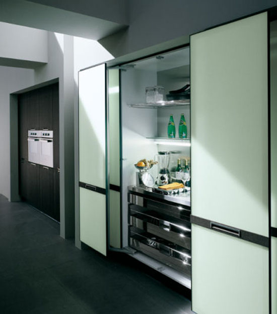 Modern Omnia kitchen uses natural oak or grey oak furniture by Bontempi