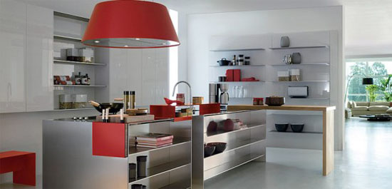 Modular Work kitchens Island with thin stainless steel shelves for Contemporary Kitchens