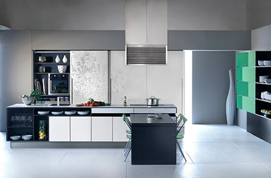 New Gaia Urban Kitchens from Bazzeo bring delicate paradox by massive panelled wall units