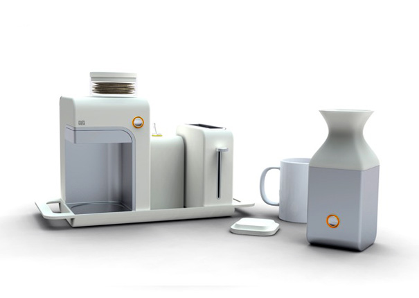 Set of breakfast set with pad based coffeemakers