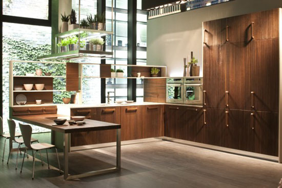 Thermally Treated Oak kitchen Cabinets use in E-Wood by Snaidero