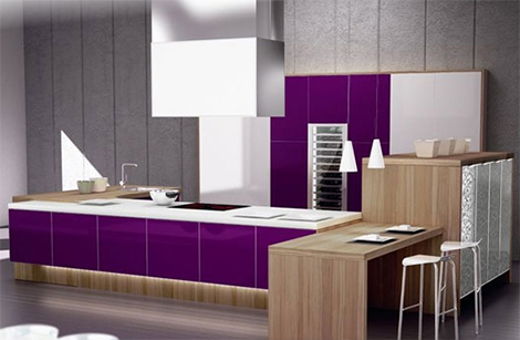 beautiful combination of purple and natural wood kitchens looks very chic and very useful by Spazzi