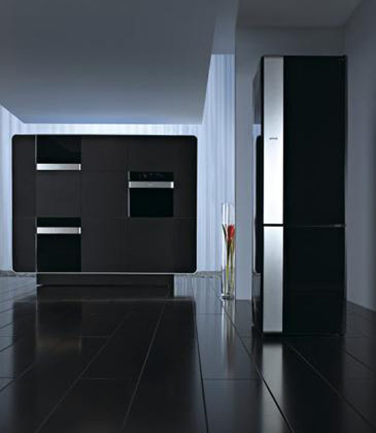 black kitchen as single color and elegant style blends dark wood