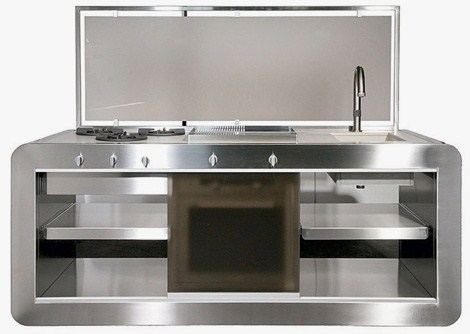 compact kitchen comes wrapped in a modern metal for contemporary homes by Jcorradi