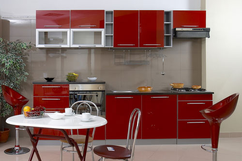 contemporary small kitchen design of red color