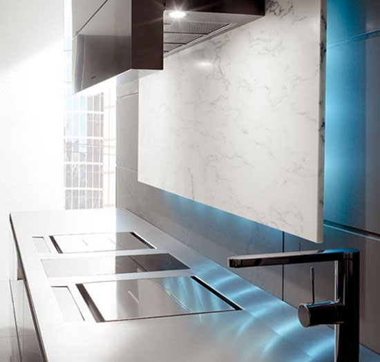 distinctive rectangular ventilation hood with LED Illumination kitchens lighting from Toncelli