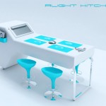 ergonomic design kitchen concept with a bright blue color style