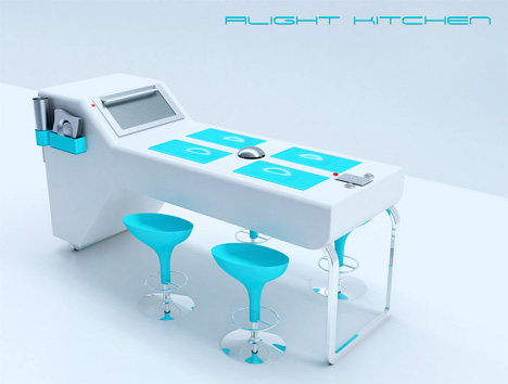ergonomic design kitchen concept with a bright blue color style