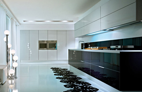 glass and wood kitchen soften minimal themes and lines by Pedini