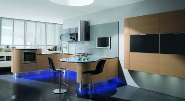 help your apartment with curved kitchen cabinets built-in lights