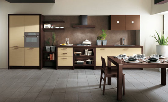 kitchen designer for Scavolini use light oak as kitchen table and chairs