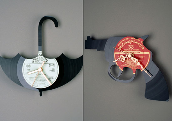 kitchens wall clocks design ideas use Vinyl records clocks of many unique shapes