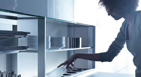 nano coated ergonomics kitchen use force of gravity technology by Valcucine kitchen