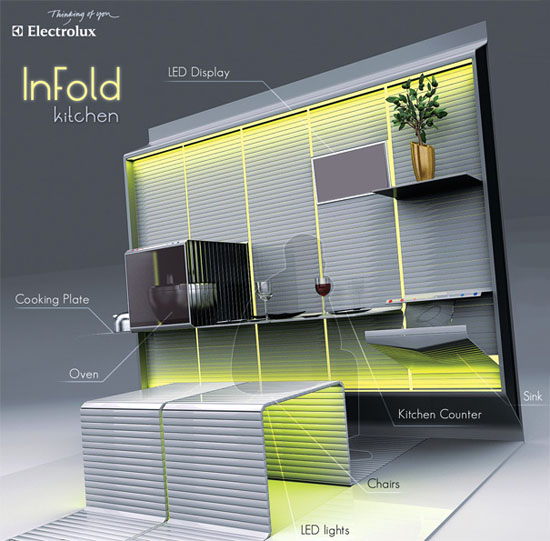 new concept of kitchens design with LED display adjustable chairs by Ciprian Frunzeanu