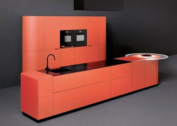 Orange kitchen island design in minimalist theme