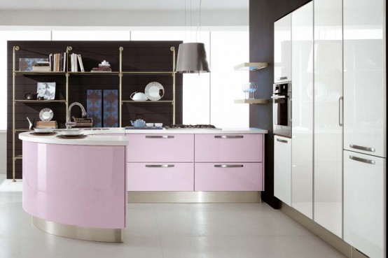 purple and pink kitchen provide enough room for cooking and dinner