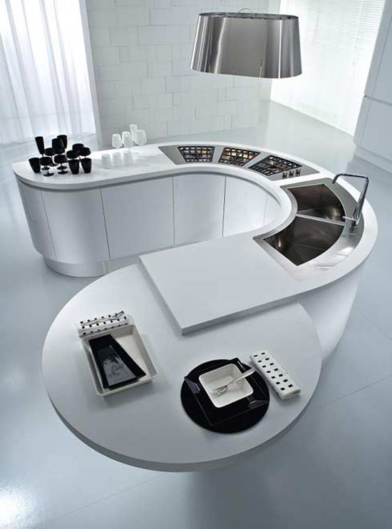 round kitchens countertop or small circular bar is ergonomics and stunning look