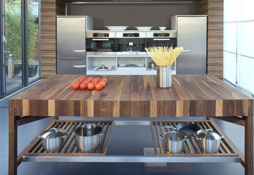 solid wood kitchen island slides open with powerful magnetic field by Schulte Grace German