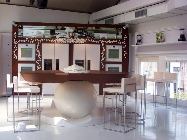 stunning kitchen design has a large round ball on the table