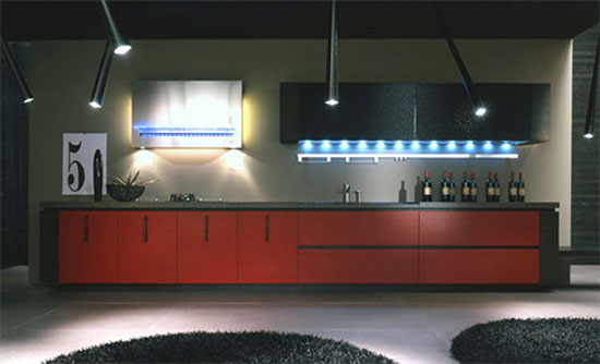 top Italian style Kitchen with geometric look black handle and horizontal black line