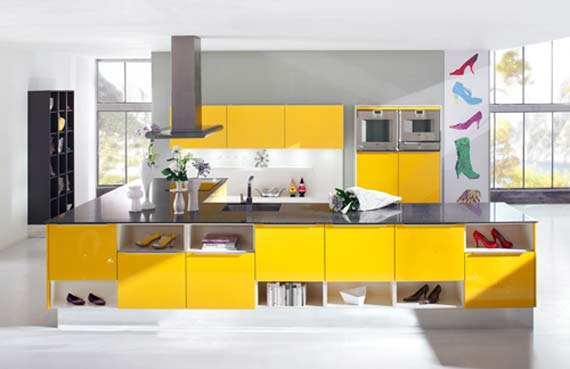 Trendy kitchen design with fresh bright yellow colorful theme