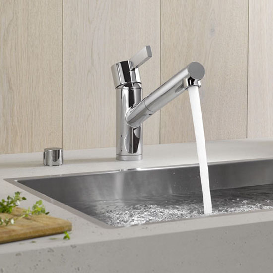 unique sleek and shiny silver colors kitchen faucet from Dornbracht Eno