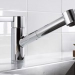 1. unique sleek and shiny silver color kitchen faucet from Dornbracht Eno