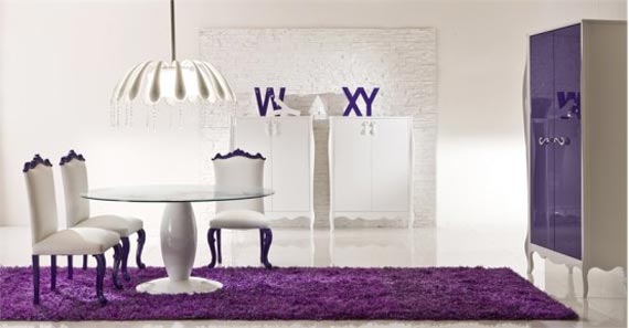 Violet dining room design with romantic feel