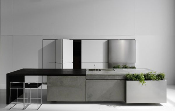Concrete kitchen design style and unique industrial character with hygienic features
