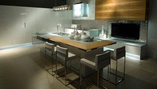 Contemporary Kitchen rippled to contrast with the high-gloss finish by Aster Cucine