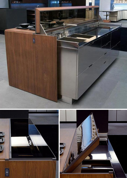 Future Kitchen Island with Remote Controlled faucet pops up as the cover by Ernestomeda
