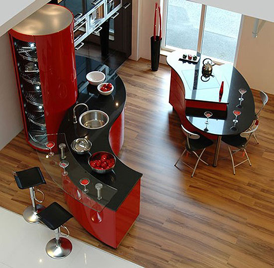 Luxury Kitchen Designs Ferrari sexy curves ergonomic kitchen design which look stunning in red