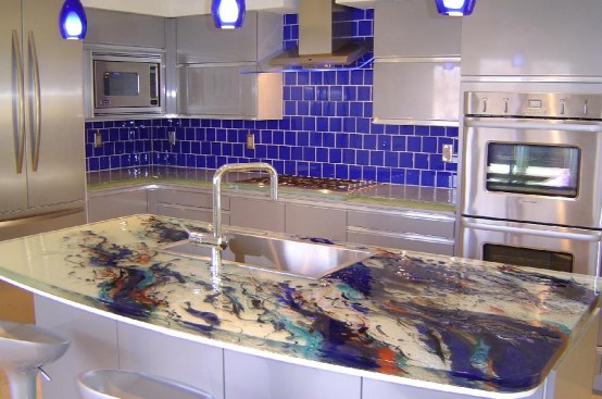 ThinkGlass created personalize kitchens use glass kitchen countertops beautiful patterns