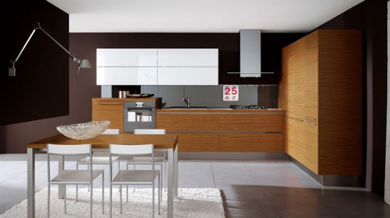 White Kitchens with Woodens Elements in Oyster by Veneta Cucine