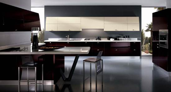contemporary kitchens expanses drawn of bold colors topped with smooth stainless steel