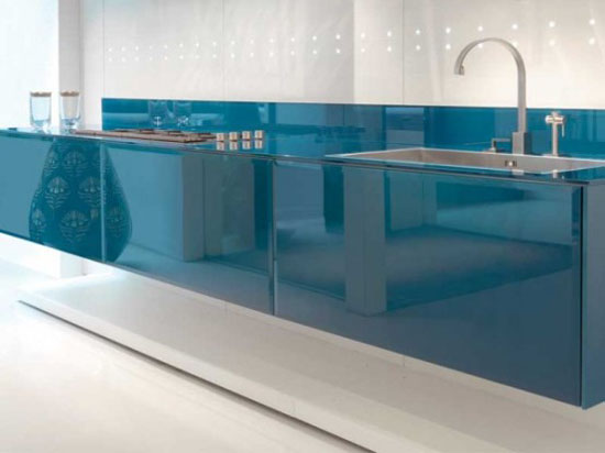 minimalist simple shapes straight lines and Cobalt Finish Kitchen Design By Scic