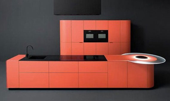 Orange kitchen design in minimalist theme concept