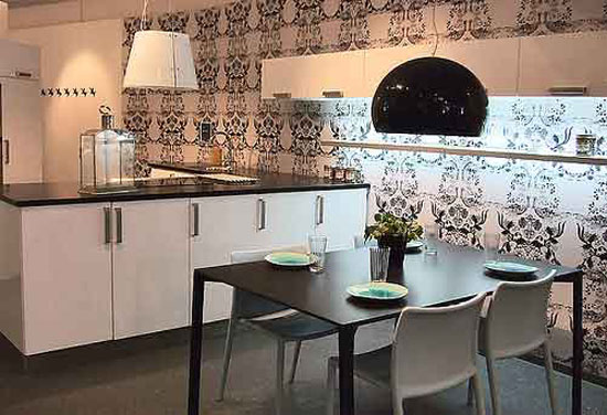 scandinavian kitchens with large patterns on wall from Copenhagen