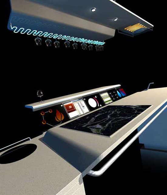 technology kitchen concept with touch digital screen for future kitchens