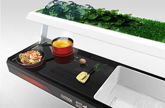 the future kitchens appliances for small places with green plants by Antoine Lebrun