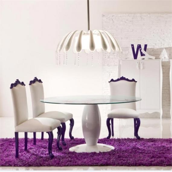 Violet dining room design with romantic atmosphere